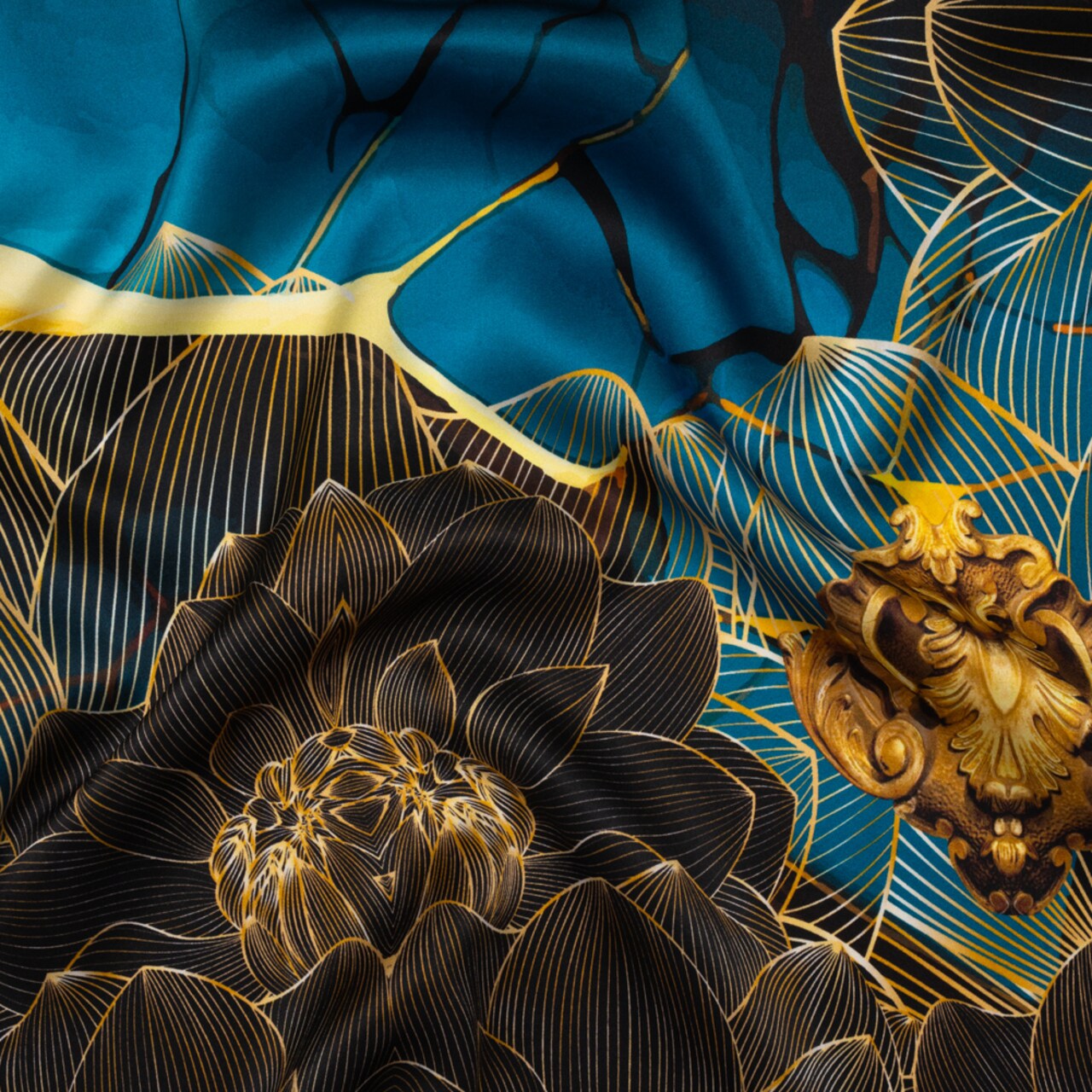 1 Panel Silk Charmeuse Linework Flowers 53" Wide Luxury Italian Fabric for Dresses & Blouses